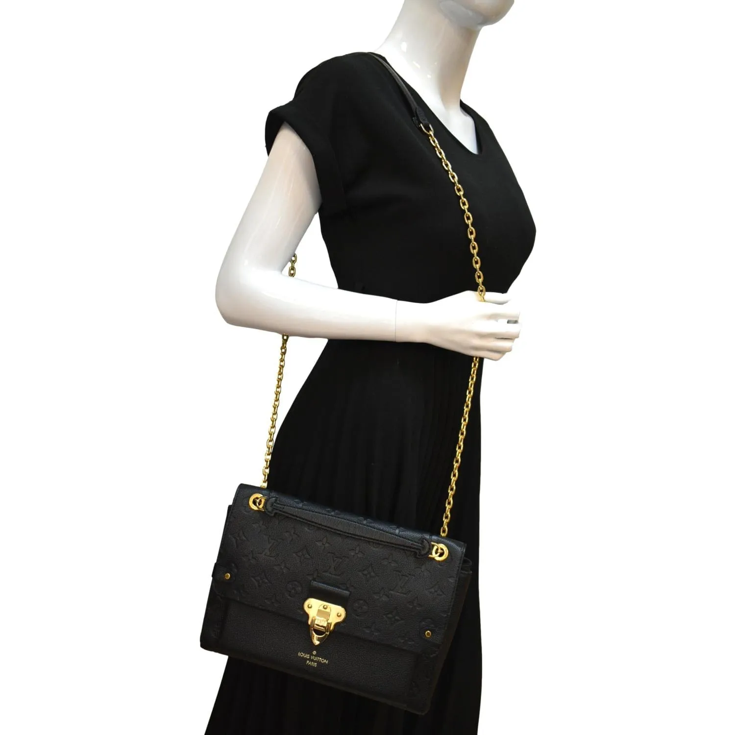 LOUIS VUITTON Vavin MM Monogram Empreinte Leather Shoulder Bag Black