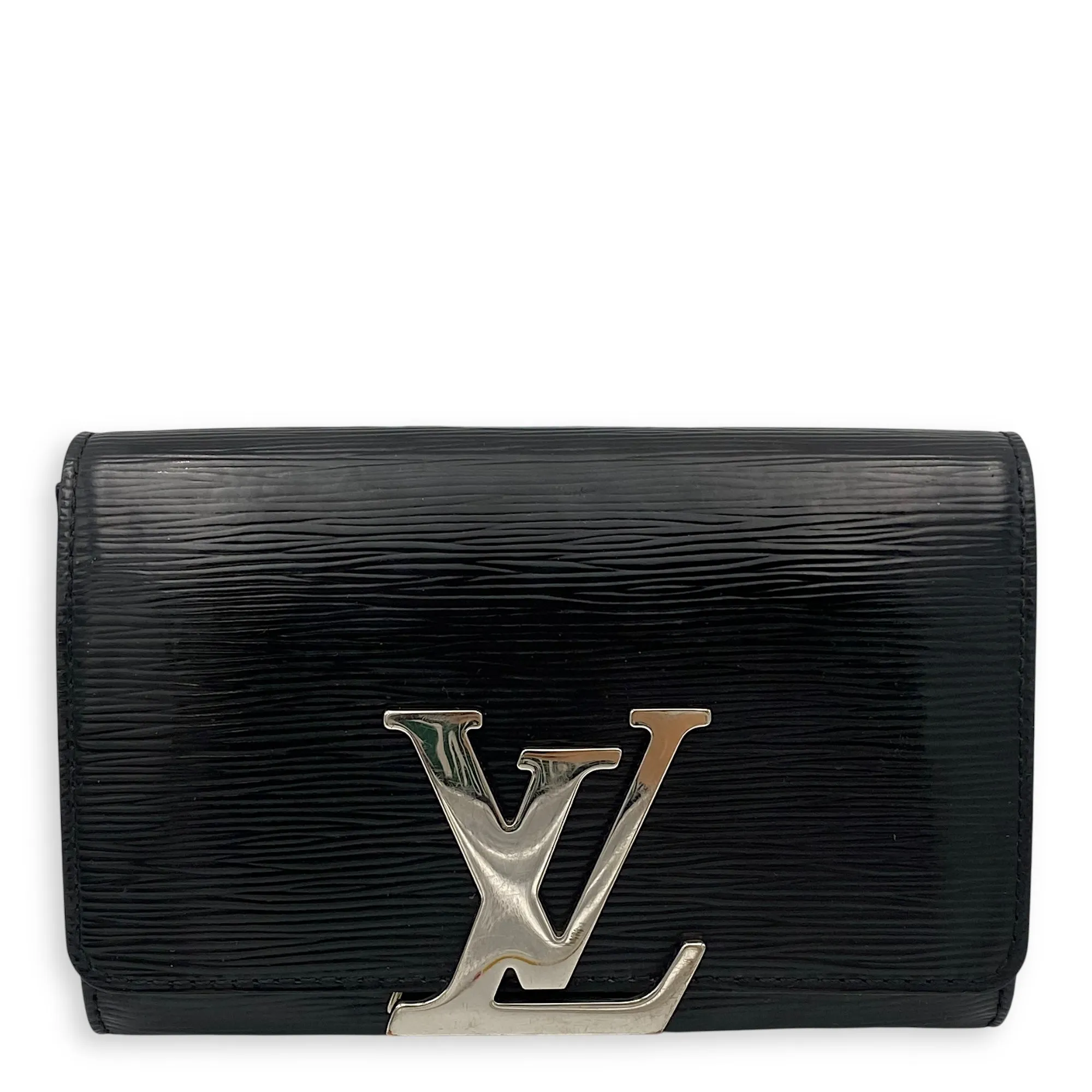 Louise Wallet On Chain Small Black in Epi Leather, Silver hardware