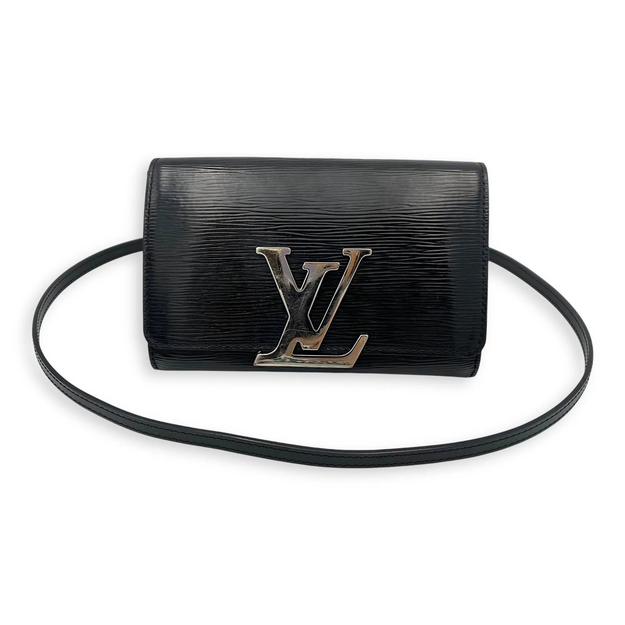 Louise Wallet On Chain Small Black in Epi Leather, Silver hardware