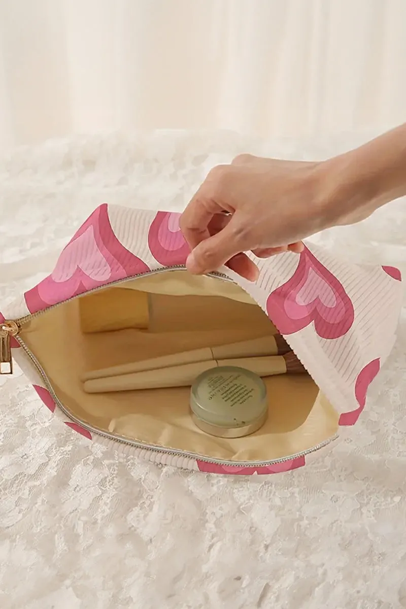 Lovely Look Pink Hearts Corduroy Makeup Bag
