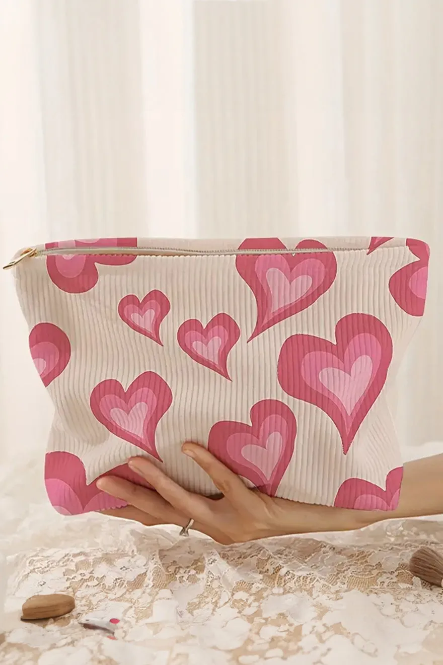 Lovely Look Pink Hearts Corduroy Makeup Bag