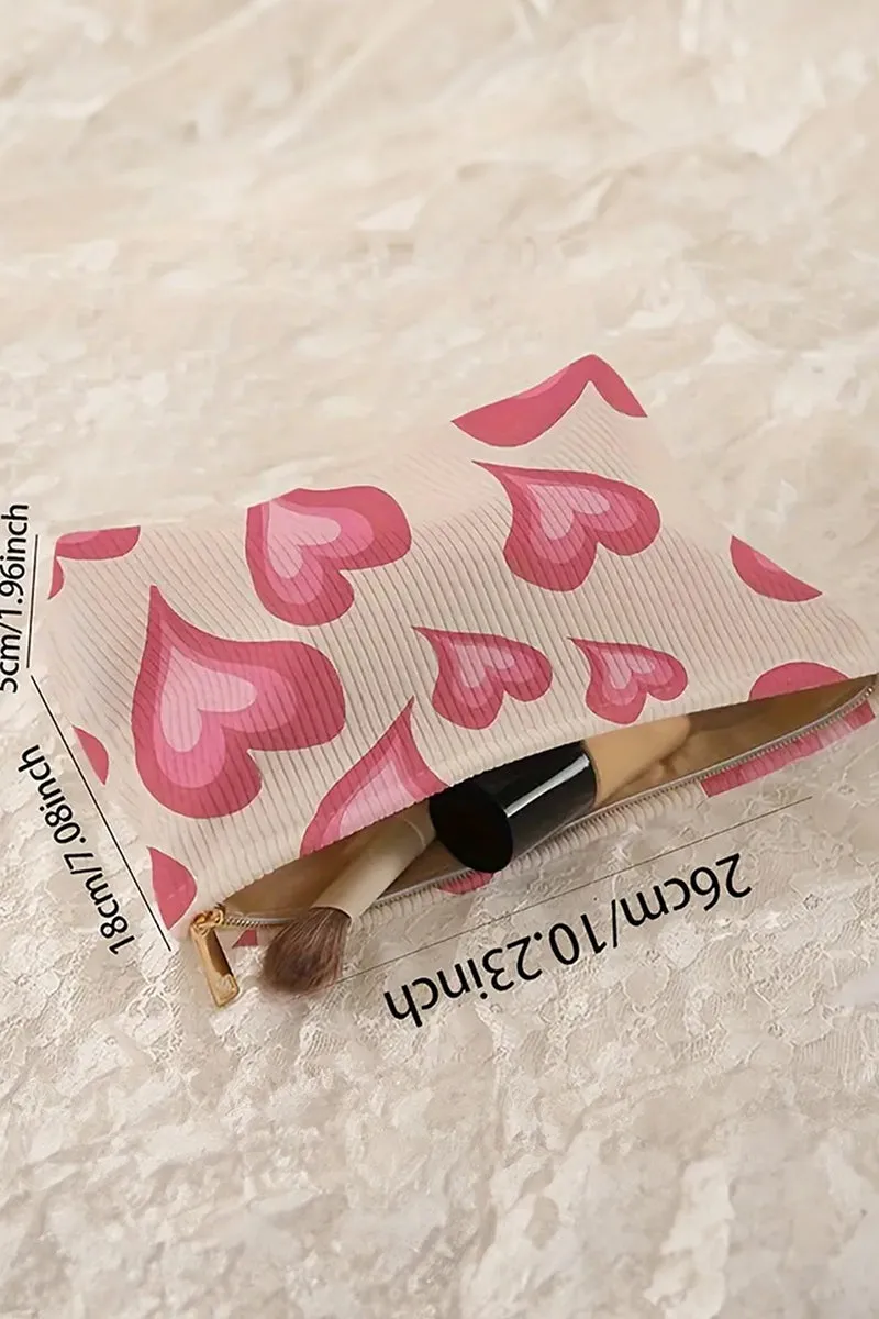 Lovely Look Pink Hearts Corduroy Makeup Bag