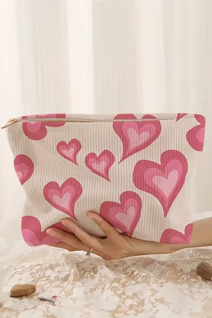 Lovely Look Pink Hearts Corduroy Makeup Bag