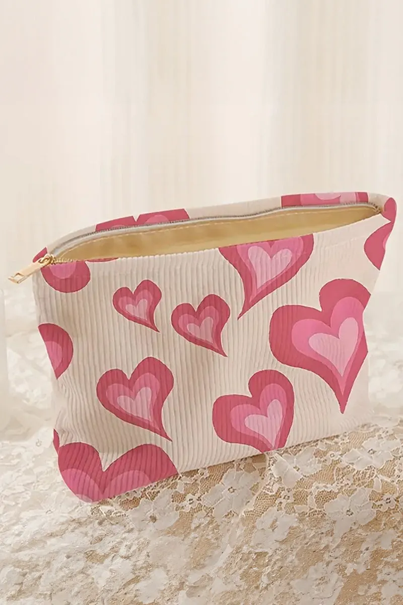 Lovely Look Pink Hearts Corduroy Makeup Bag