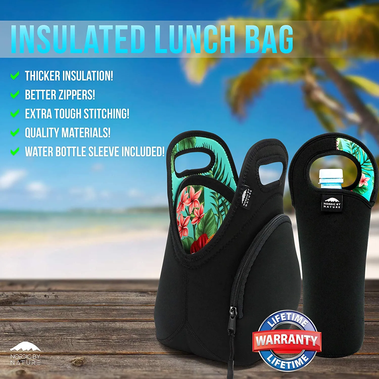 LUNCH BAG SET 12" GREEN FLOWERS