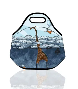 Lunch Bag Tote Handbag - Blue Grid Giraffe in Mirror - Adult Insulated Lunch Bag Lunch Containers Childrens Insulated Lunch Tote