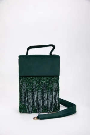 Luxurious Emerald Green Crystal Embroidered Box Clutch