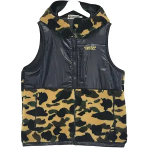 [M] A Bathing Ape Bape 1st Camo Boa Fleece Hooded Vest Yellow