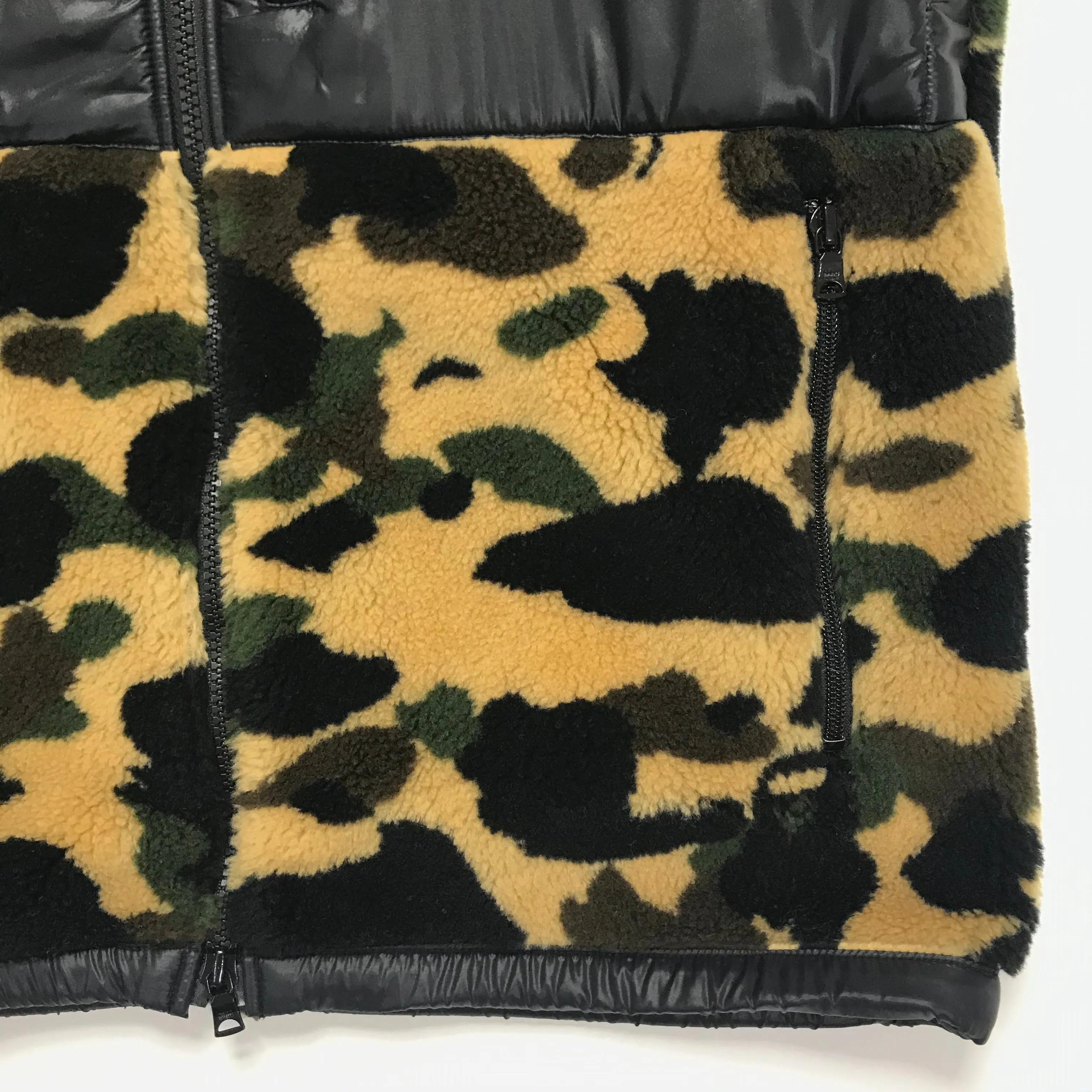 [M] A Bathing Ape Bape 1st Camo Boa Fleece Hooded Vest Yellow