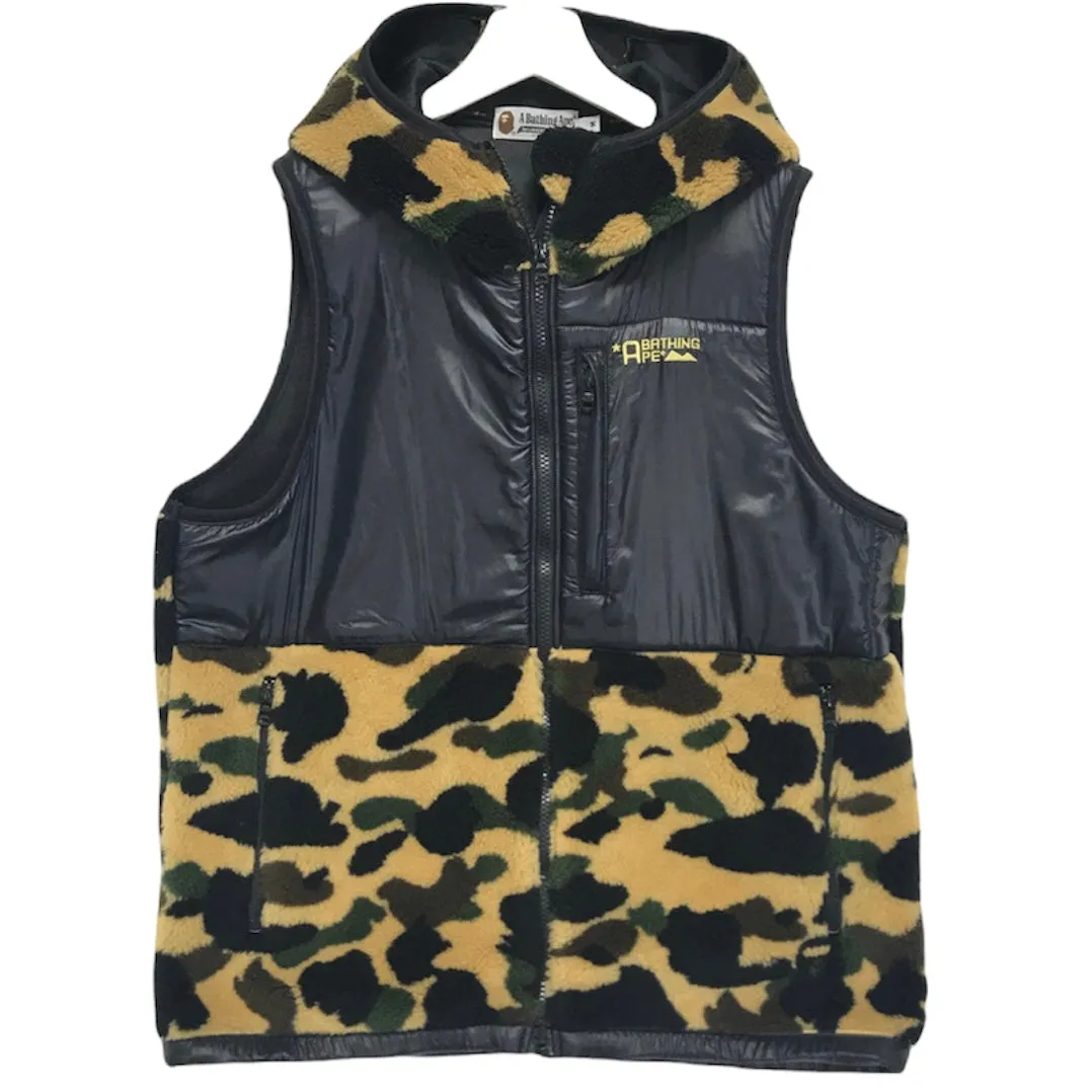[M] A Bathing Ape Bape 1st Camo Boa Fleece Hooded Vest Yellow