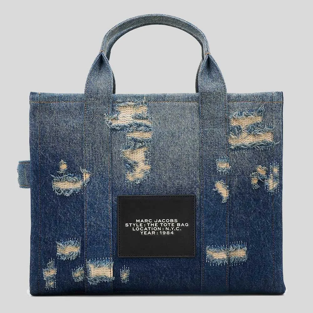 MARC JACOBS The Rip And Repair Denim Medium Tote Bag Punk Indigo RB-2F4HTT002H05