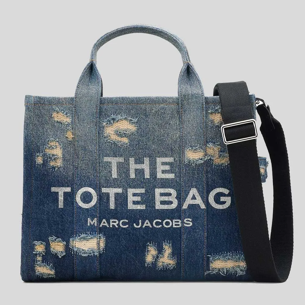 MARC JACOBS The Rip And Repair Denim Medium Tote Bag Punk Indigo RB-2F4HTT002H05