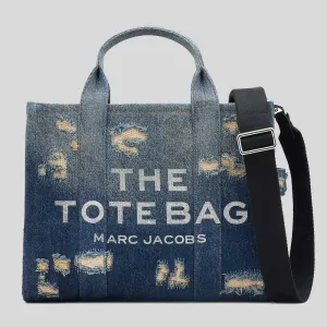 MARC JACOBS The Rip And Repair Denim Medium Tote Bag Punk Indigo RB-2F4HTT002H05