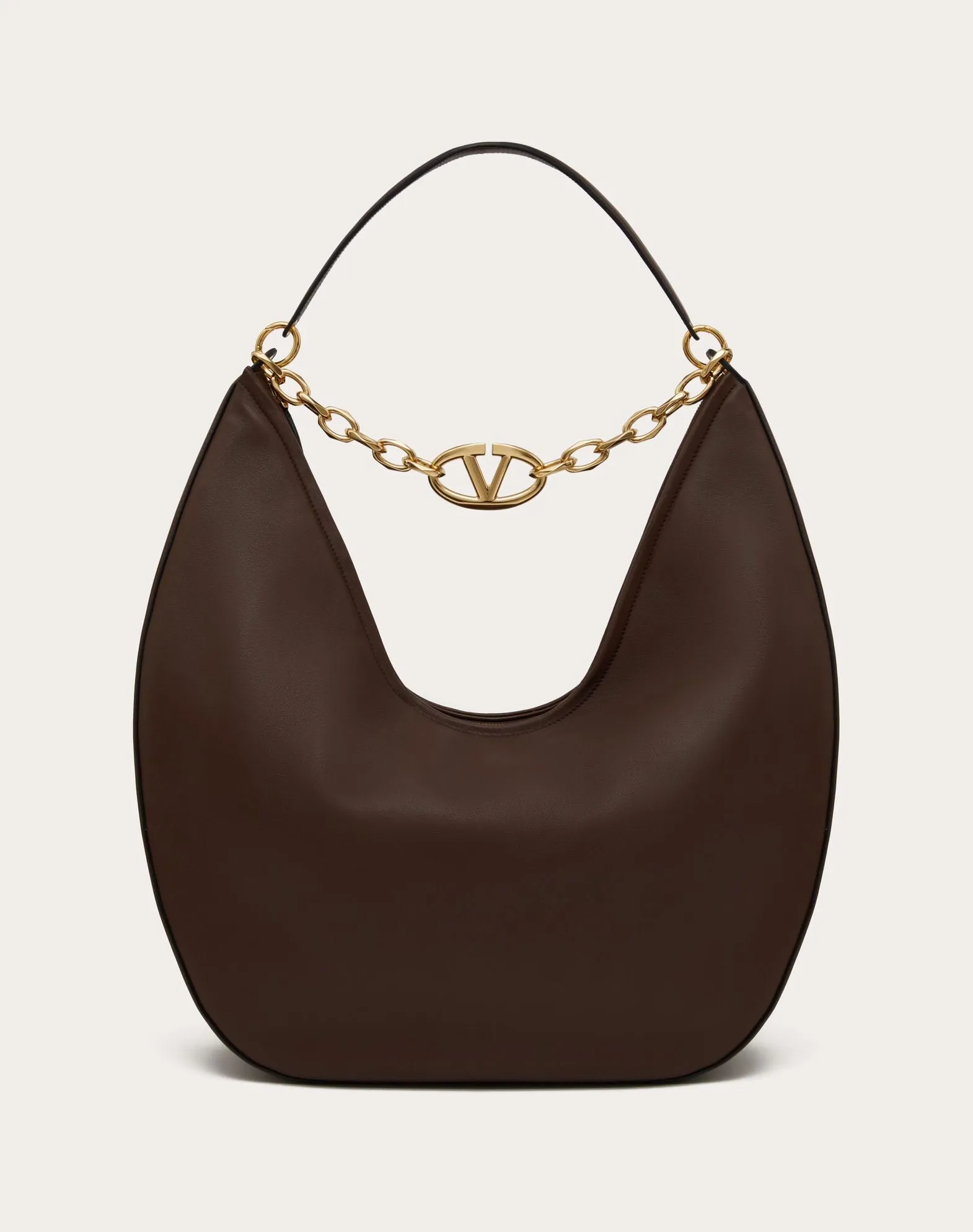 Maxi Vlogo Moon Nappa Leather Hobo Bag With Chain