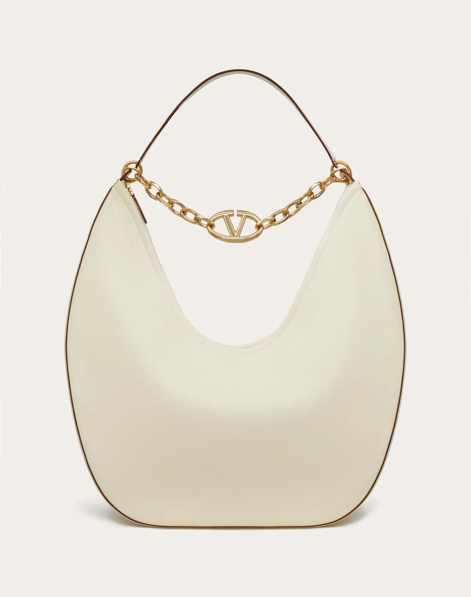 Maxi Vlogo Moon Nappa Leather Hobo Bag With Chain