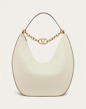 Maxi Vlogo Moon Nappa Leather Hobo Bag With Chain