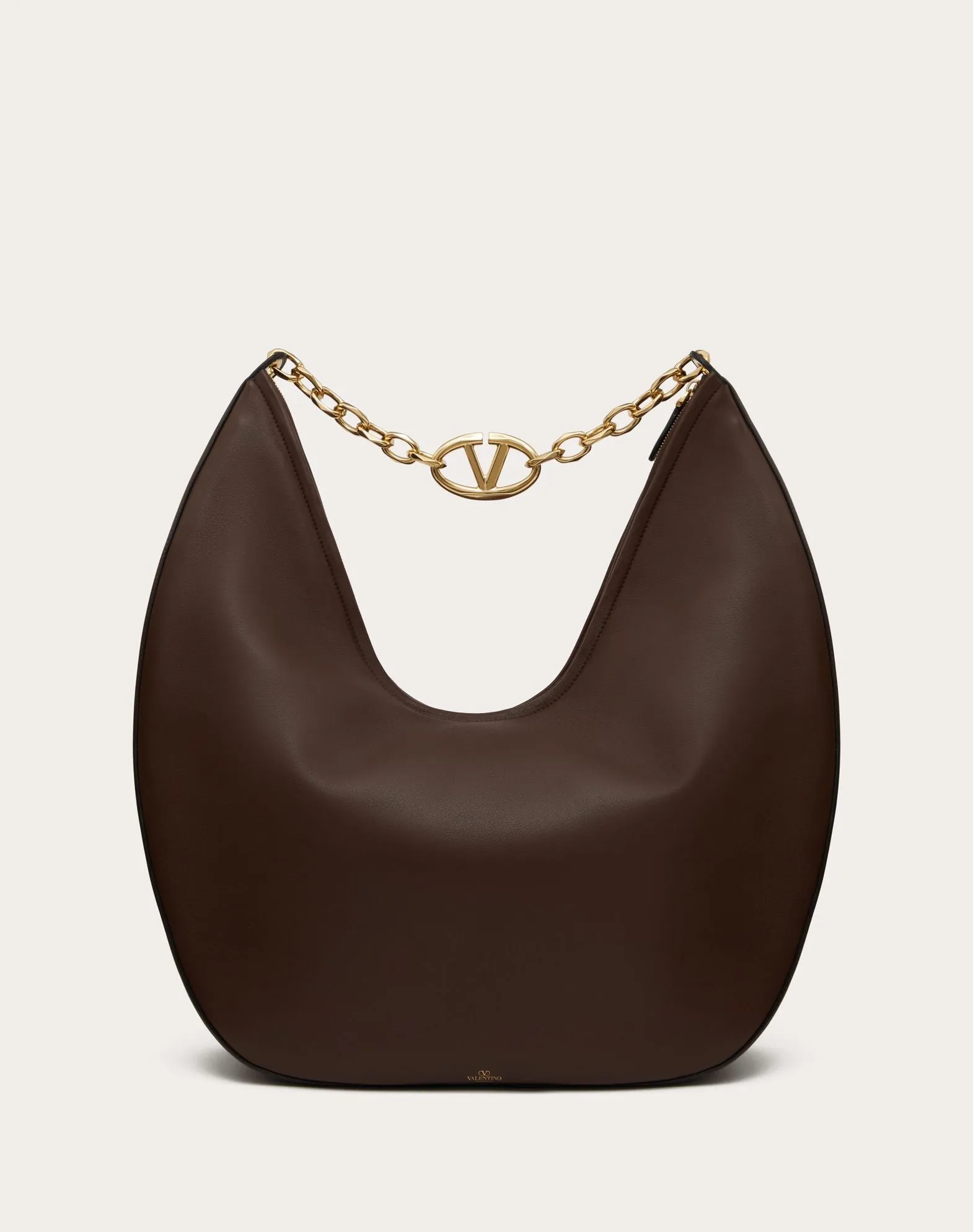 Maxi Vlogo Moon Nappa Leather Hobo Bag With Chain