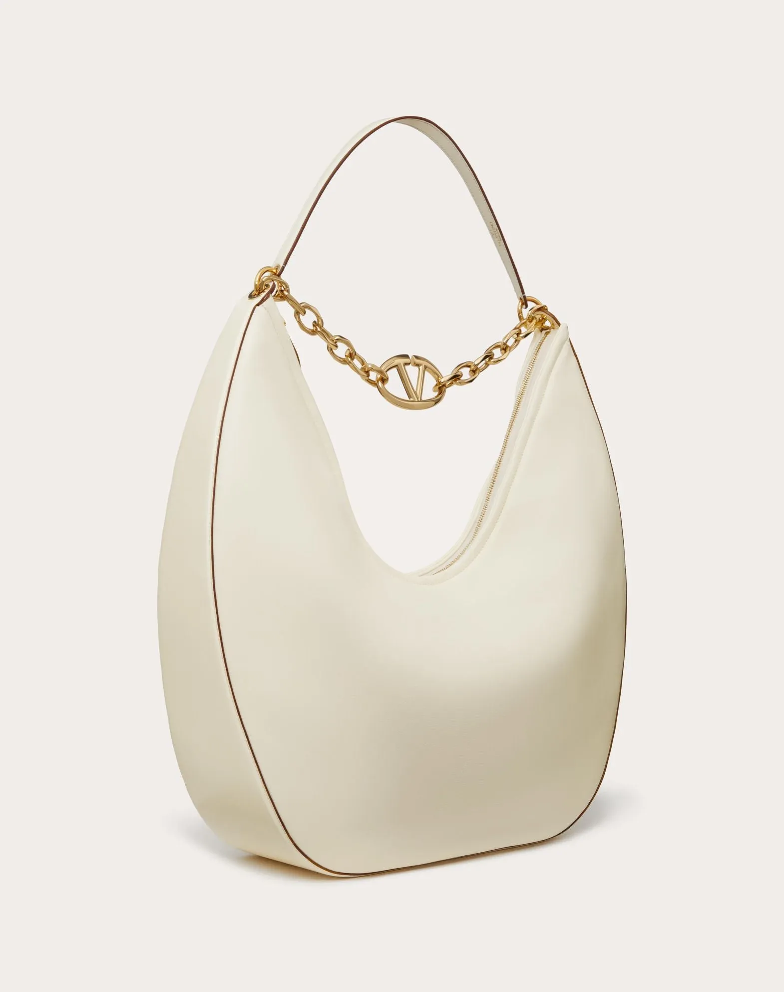 Maxi Vlogo Moon Nappa Leather Hobo Bag With Chain