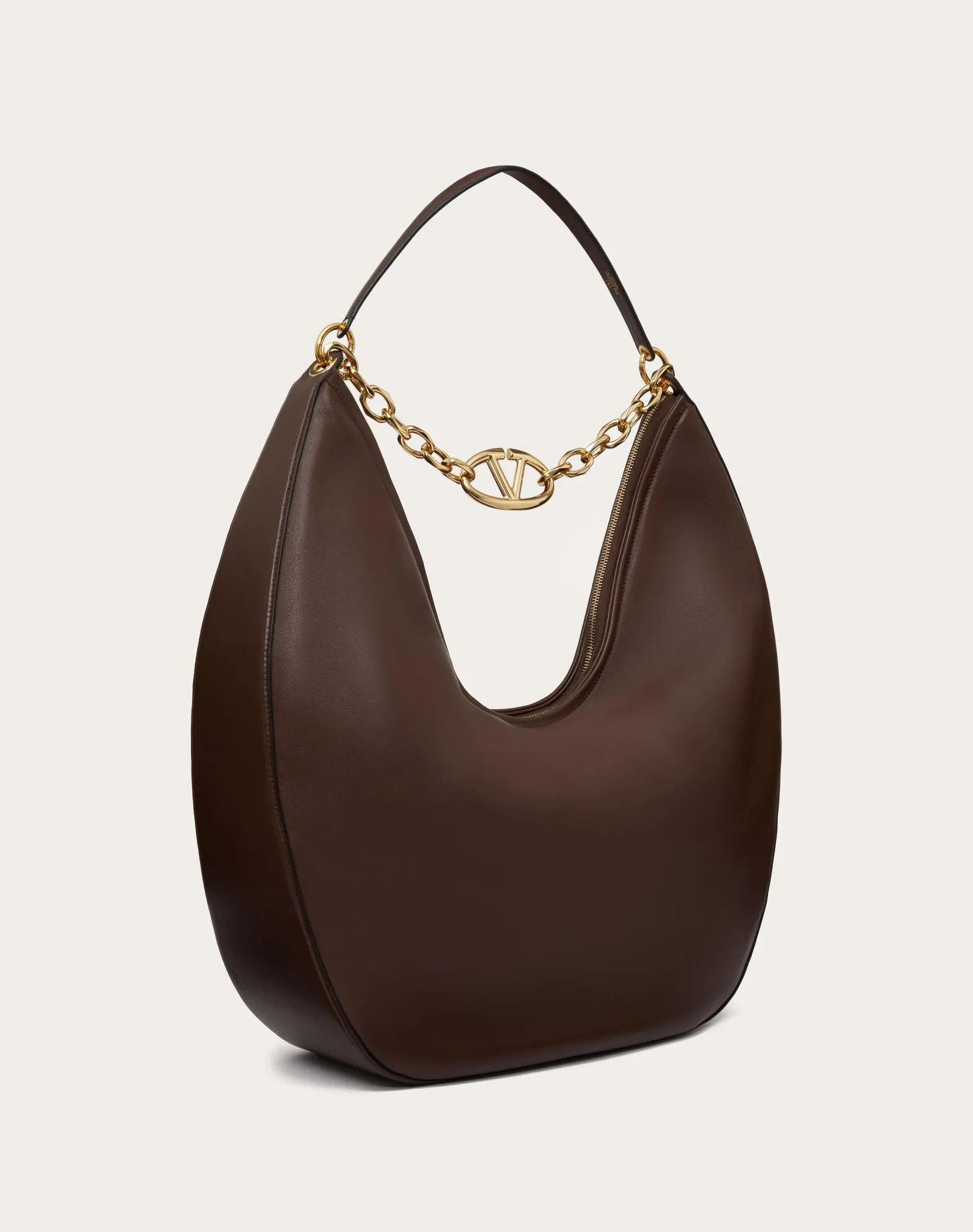 Maxi Vlogo Moon Nappa Leather Hobo Bag With Chain
