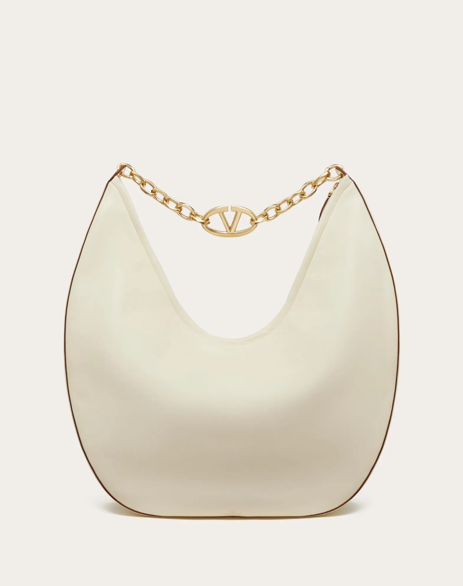 Maxi Vlogo Moon Nappa Leather Hobo Bag With Chain
