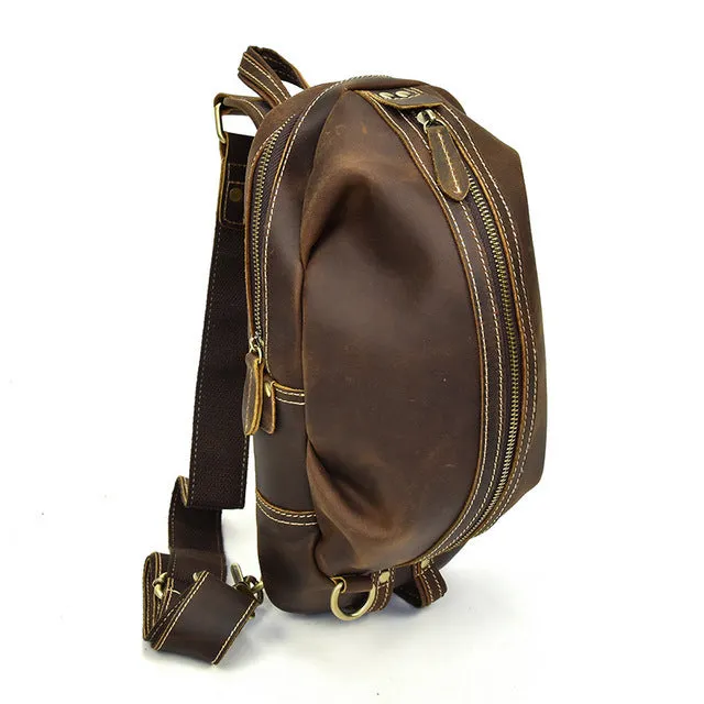 Men Crazy Horse Leather Chest Bag Cowhide iPad Mini Bags