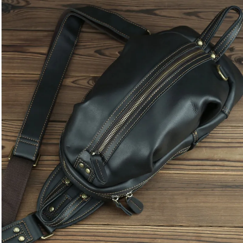 Men Crazy Horse Leather Chest Bag Cowhide iPad Mini Bags