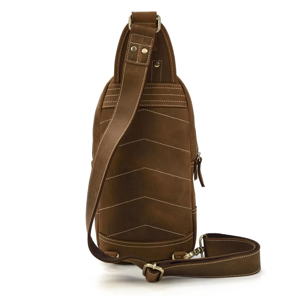 Men Crazy Horse Leather Chest Bag Cowhide iPad Mini Bags