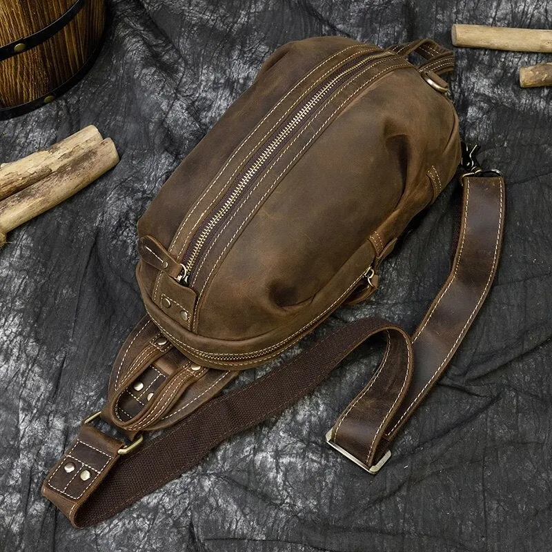 Men Crazy Horse Leather Chest Bag Cowhide iPad Mini Bags
