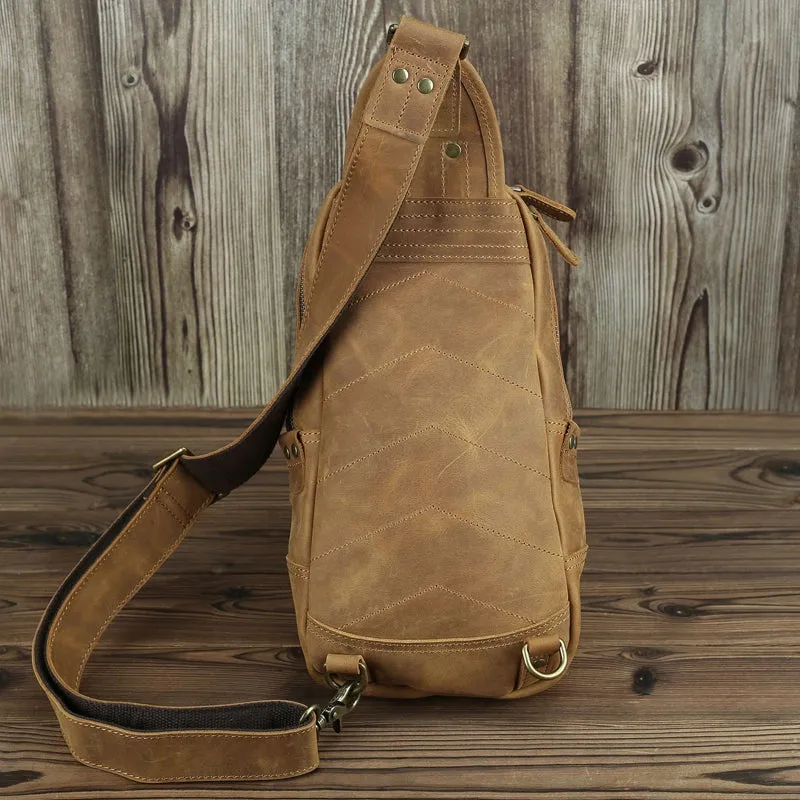 Men Crazy Horse Leather Chest Bag Cowhide iPad Mini Bags