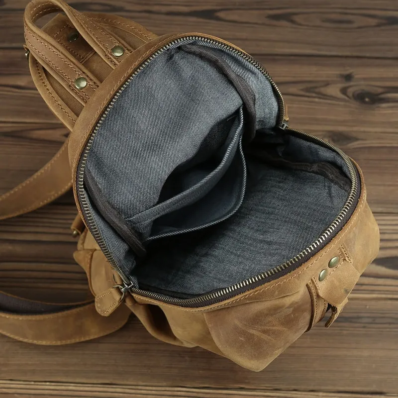 Men Crazy Horse Leather Chest Bag Cowhide iPad Mini Bags