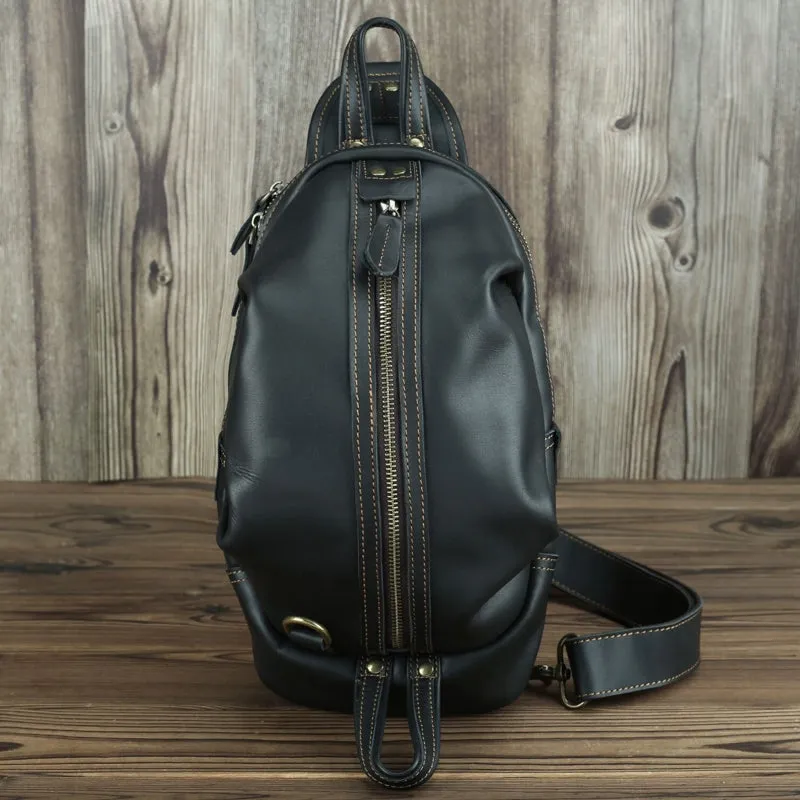 Men Crazy Horse Leather Chest Bag Cowhide iPad Mini Bags