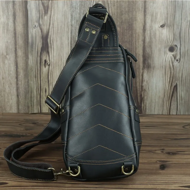Men Crazy Horse Leather Chest Bag Cowhide iPad Mini Bags