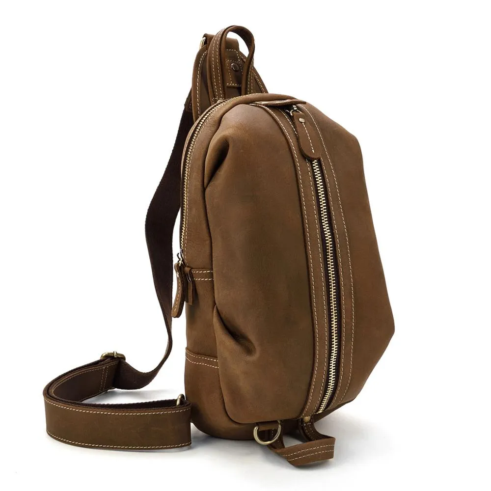 Men Crazy Horse Leather Chest Bag Cowhide iPad Mini Bags