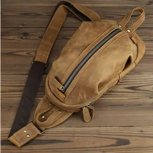 Men Crazy Horse Leather Chest Bag Cowhide iPad Mini Bags