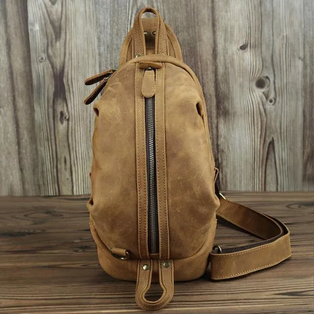 Men Crazy Horse Leather Chest Bag Cowhide iPad Mini Bags