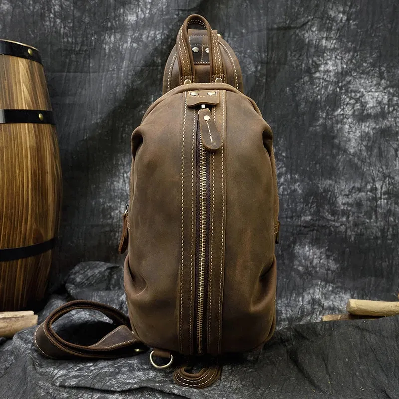 Men Crazy Horse Leather Chest Bag Cowhide iPad Mini Bags