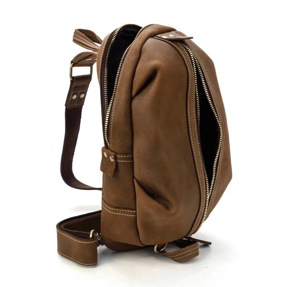 Men Crazy Horse Leather Chest Bag Cowhide iPad Mini Bags