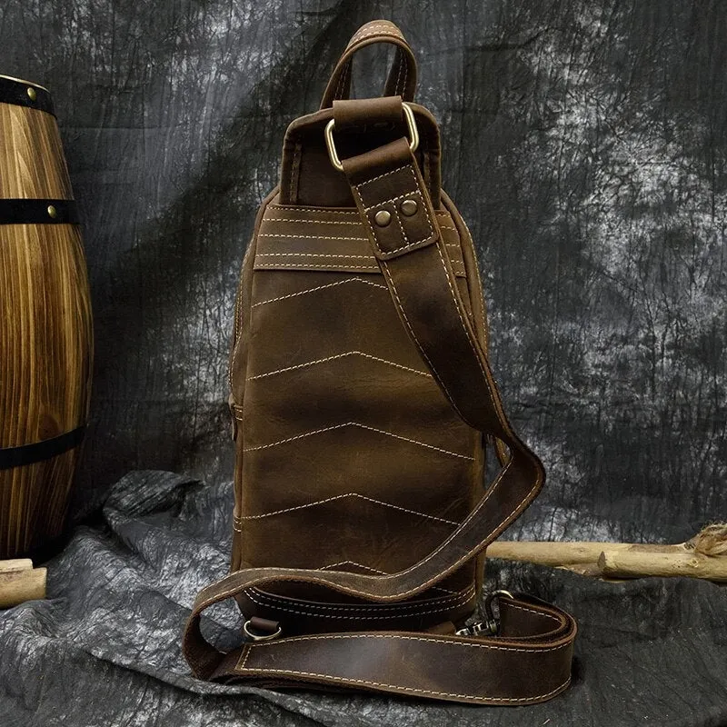 Men Crazy Horse Leather Chest Bag Cowhide iPad Mini Bags