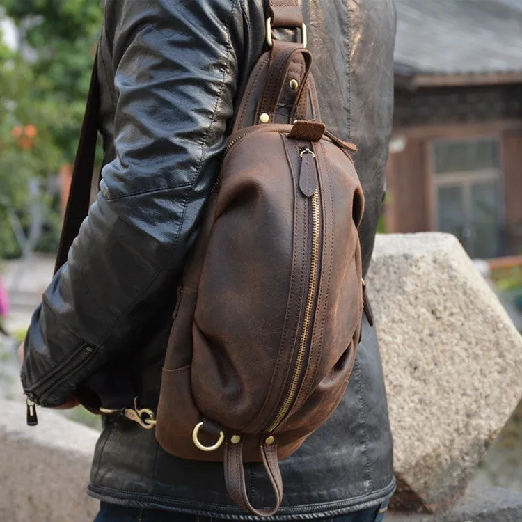 Men Crazy Horse Leather Chest Bag Cowhide iPad Mini Bags