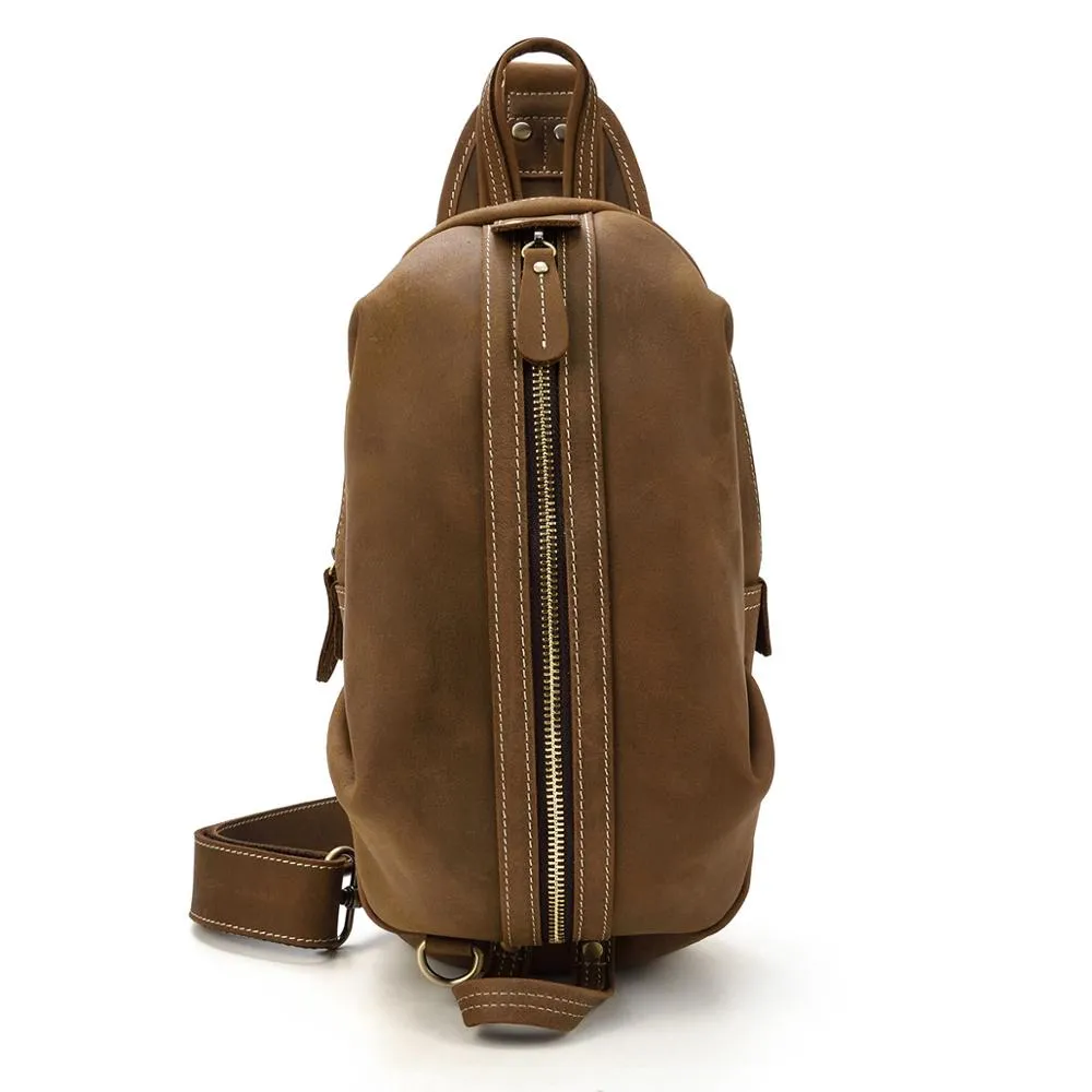 Men Crazy Horse Leather Chest Bag Cowhide iPad Mini Bags