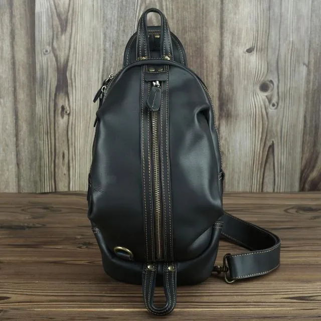 Men Crazy Horse Leather Chest Bag Cowhide iPad Mini Bags