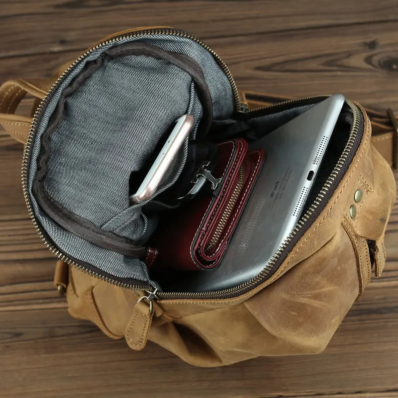 Men Crazy Horse Leather Chest Bag Cowhide iPad Mini Bags