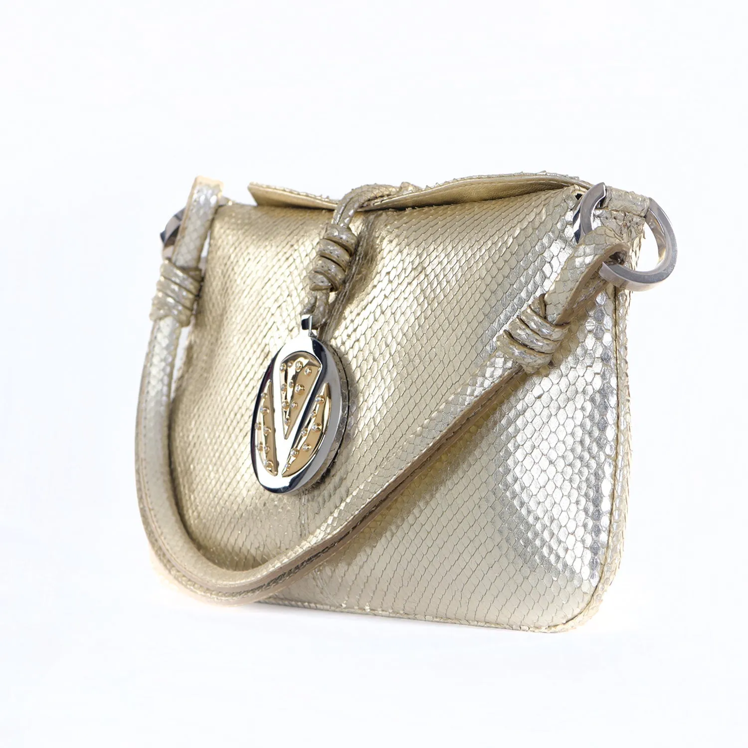 Metallic Silver Snakeskin Mini Bag