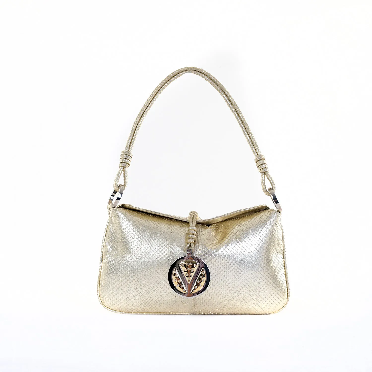 Metallic Silver Snakeskin Mini Bag