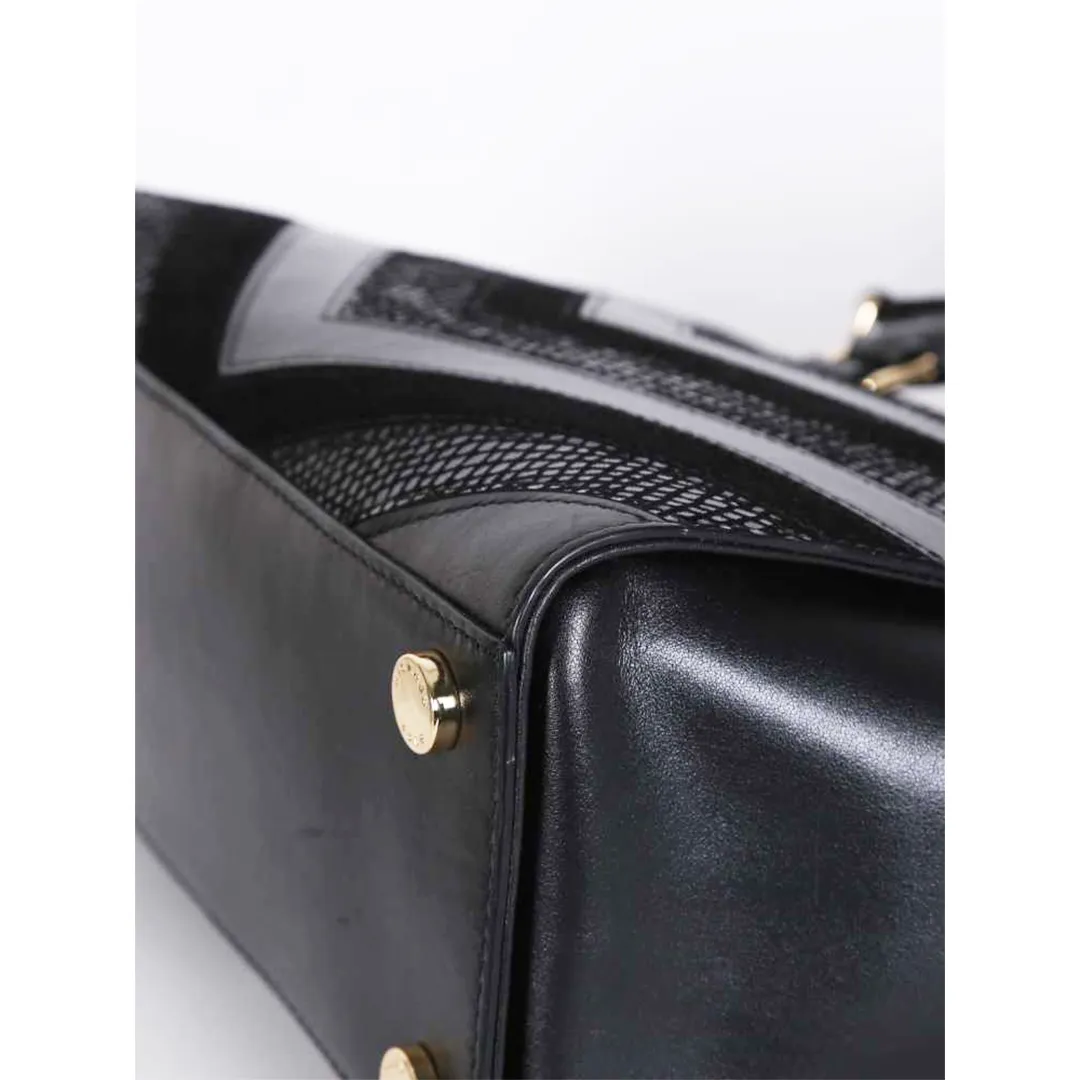 Michael Kors Selma Chevron Satchel Black Leather Tote Top Handle Handbag Bag New
