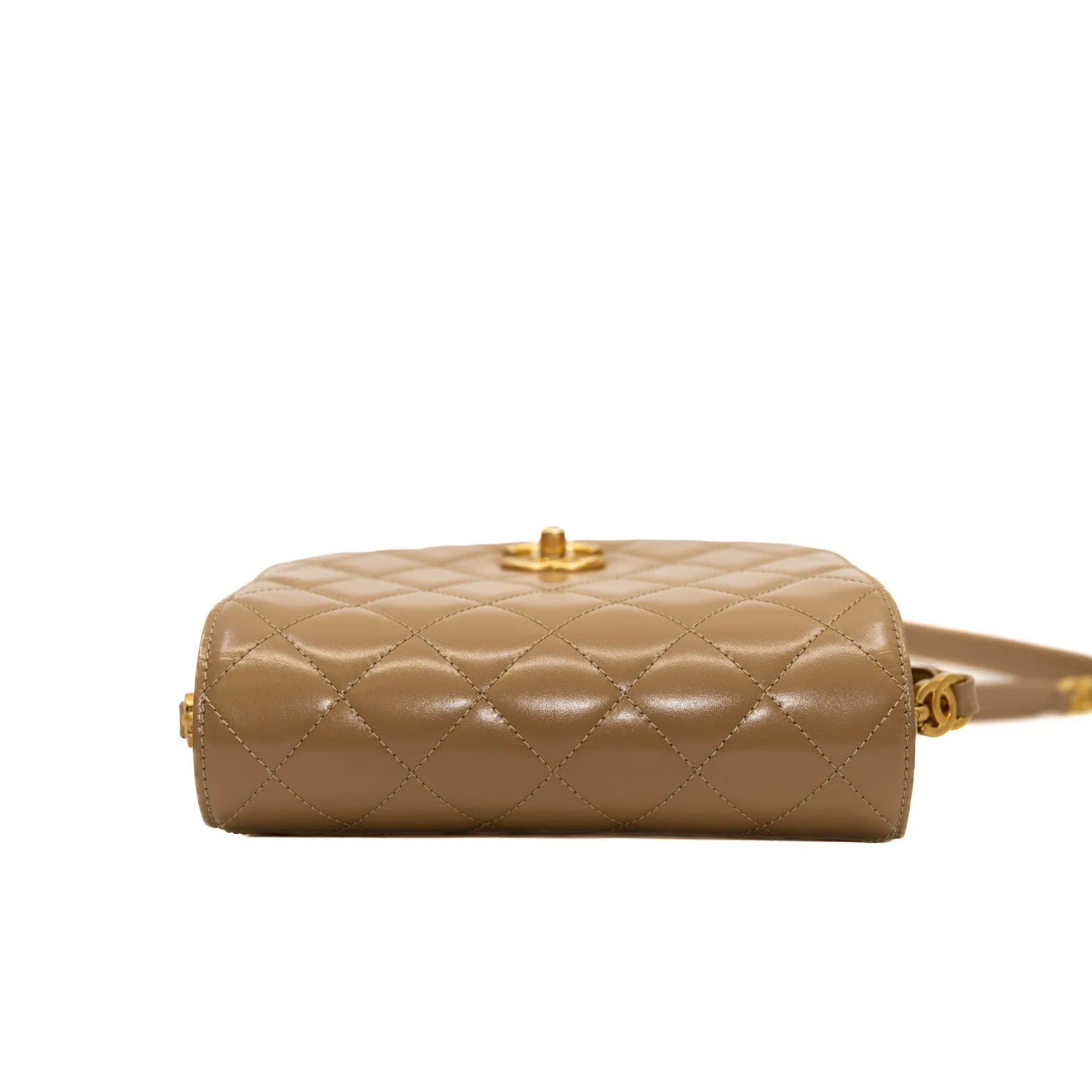 Mini Beige Shiny Calfskin Quilted Messenger Flap Bag GHW
