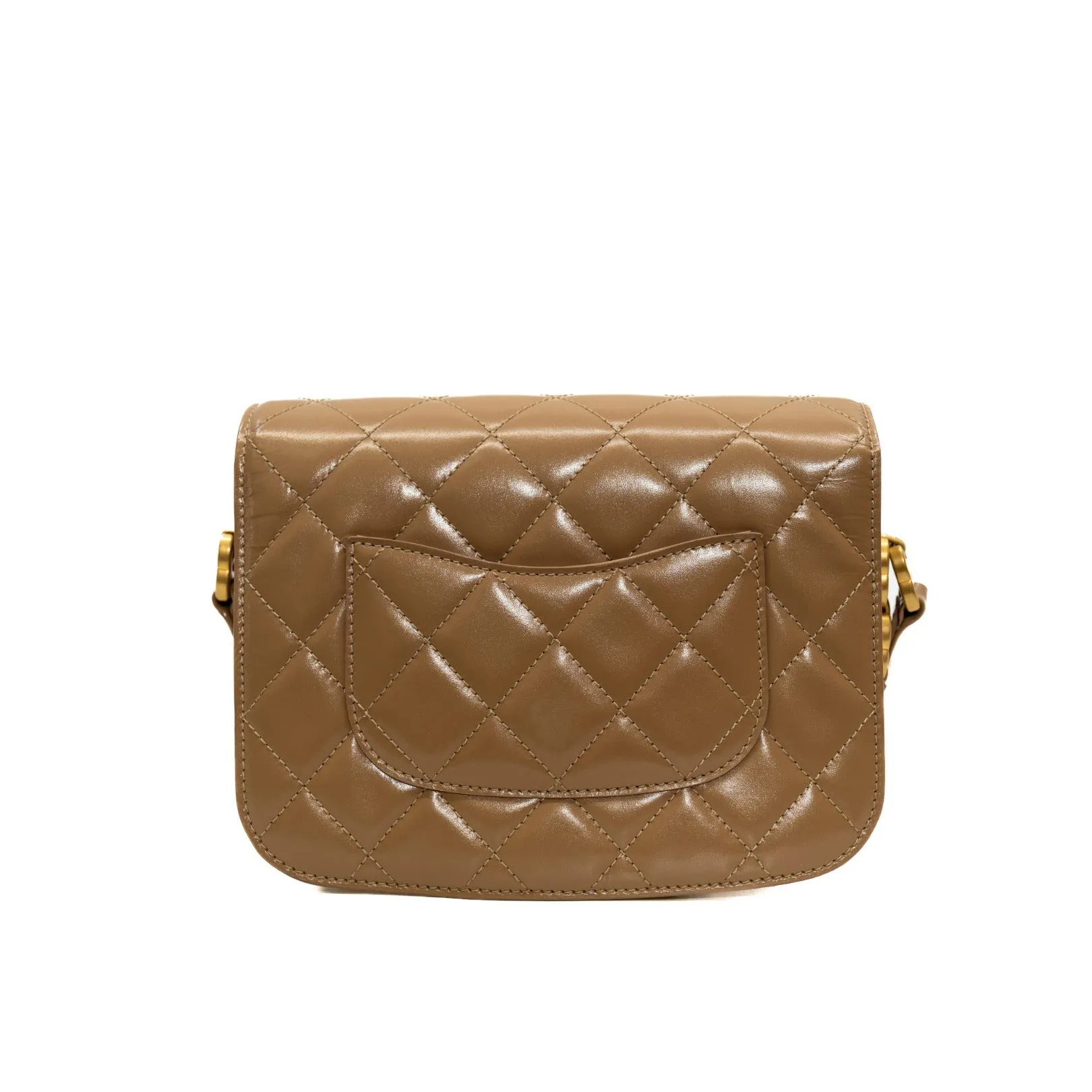 Mini Beige Shiny Calfskin Quilted Messenger Flap Bag GHW