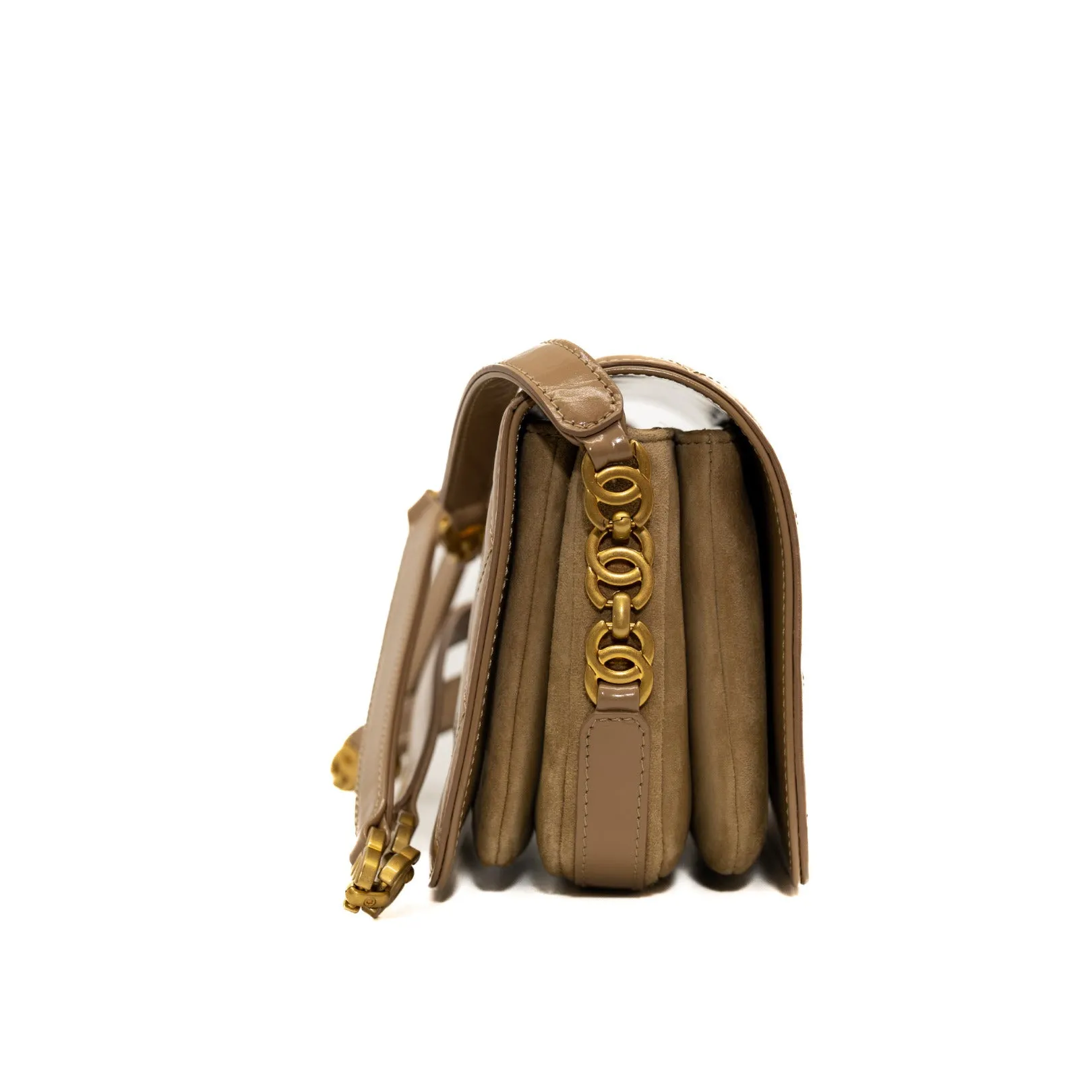 Mini Beige Shiny Calfskin Quilted Messenger Flap Bag GHW