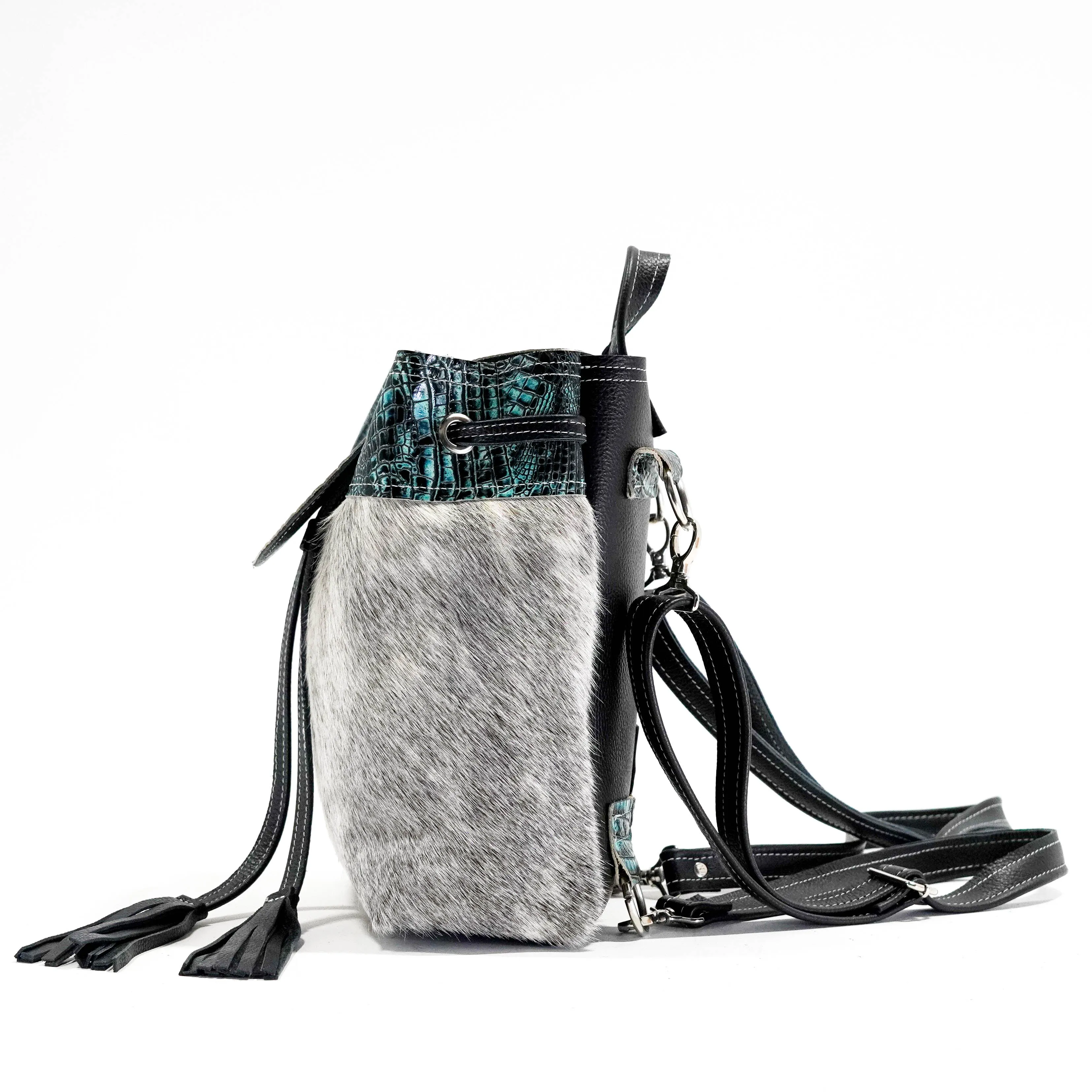 Mini Kelsea Backpack - Grey Brindle w/ Aqua Croc
