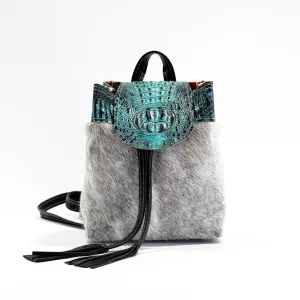 Mini Kelsea Backpack - Grey Brindle w/ Aqua Croc